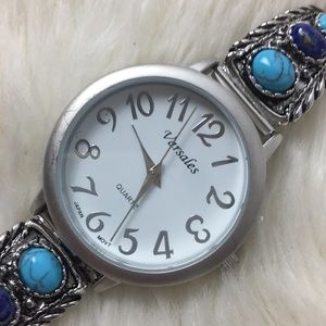 Silver tone turquoise country western boho watch